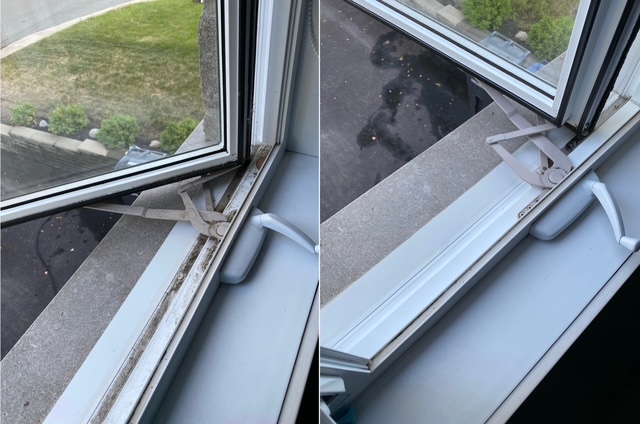 Window track cleaning before and after